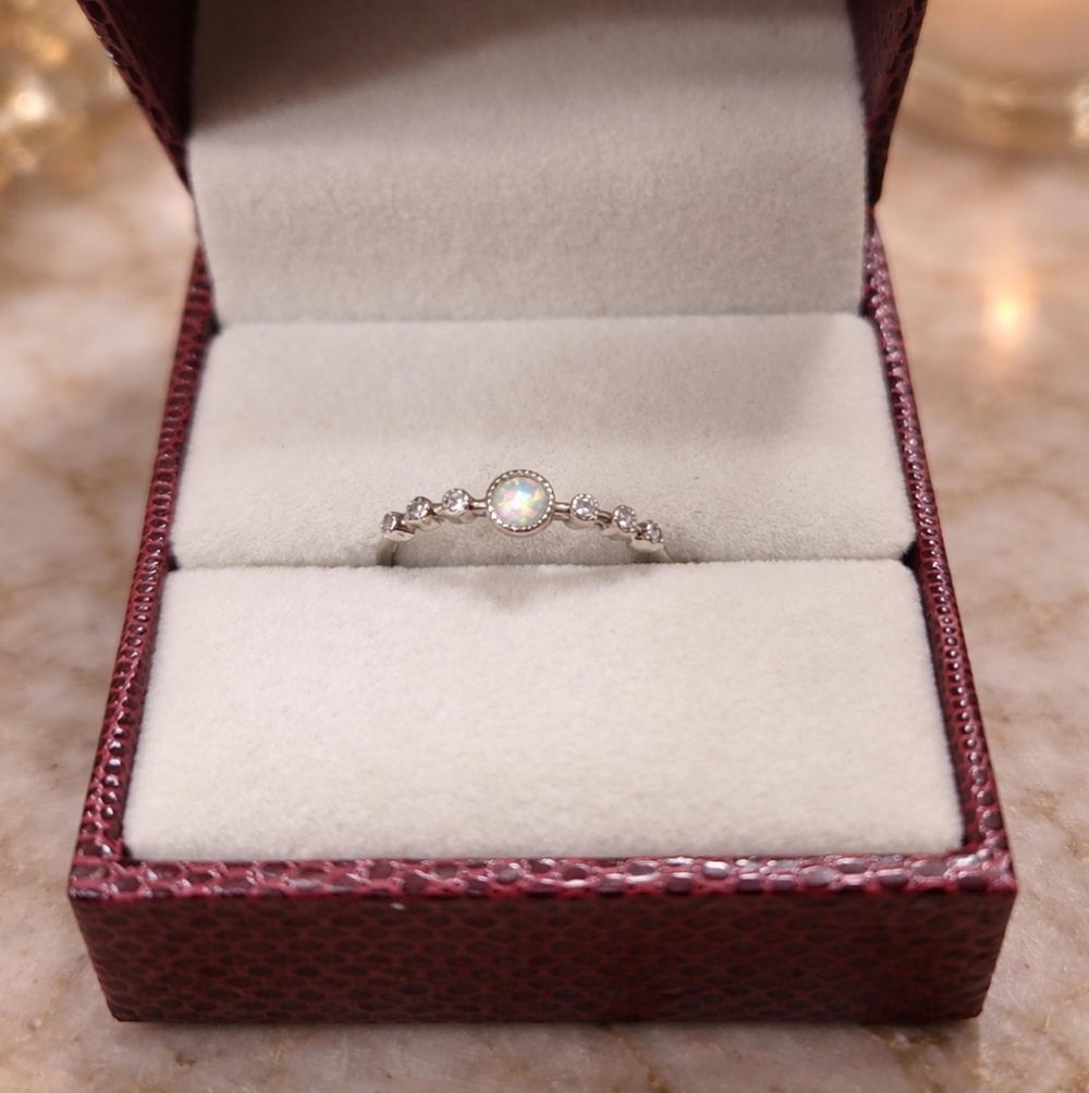 ✨ 925 Sterling Silver Opal Accent Staccker  Ring ✨